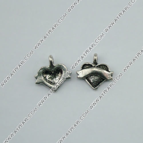 imitation silver metal beads, 10mm, heart pendant, sold by per pkg