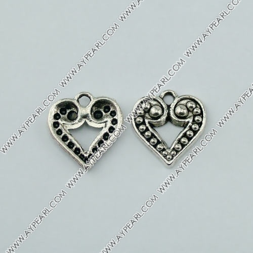 imitation silver metal beads, 12mm, heart pendant, sold by per pkg