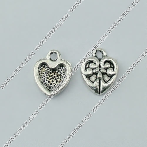 imitation silver metal beads, 10mm, heart pendant, sold by per pkg