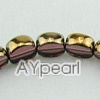 Glass Beads strand, light purple, golden plated, 8mm flat round. Sold per 13.8-inch strand.