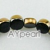 dyed copper-plated glass beads, black, 8mm oval. sold per 13.8-inch strand