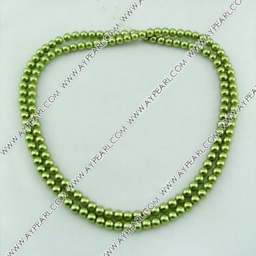 acrylic pearl bead, grass green, 6mm round, sold by per 33-inch strand