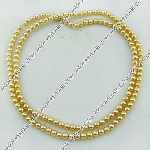 acrylic pearl bead, yellow, 6mm round, sold by per 33-inch strand