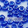 Glass seed beads, transparent lustered blue, 2.5mm round. Sold per pkg of 450 grams.