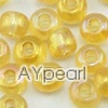 Glass seed beads, transparent yellow, 2.5mm round. Sold per pkg of 450 grams.