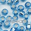Glass seed beads, silver-lined blue , 2.5mm round. Sold per pkg of 450 grams.