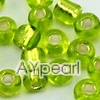 Glass seed beads, silver-lined green, 4.5mm round. Sold per pkg of 450 grams.