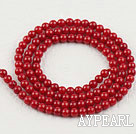 Coral Beads, Red, 3mm round, Sold per 15.7-inch strand