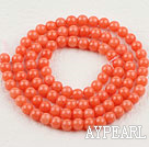 Coral Beads, Orange, 4mm round, Sold per 15.7-inch strand