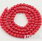 Coral Beads, Red, 4mm round, Sold per 15.7-inch strand