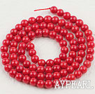 Coral Beads, Red, 5mm round, Sold per 15.7-inch strand