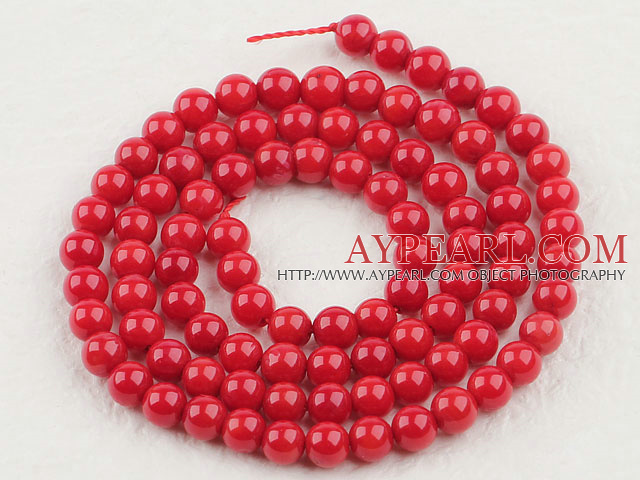 Coral Beads, Red, 5mm round, Sold per 15.7-inch strand