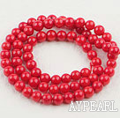 Coral Beads, Red, 6mm round, Sold per 15.7-inch strand