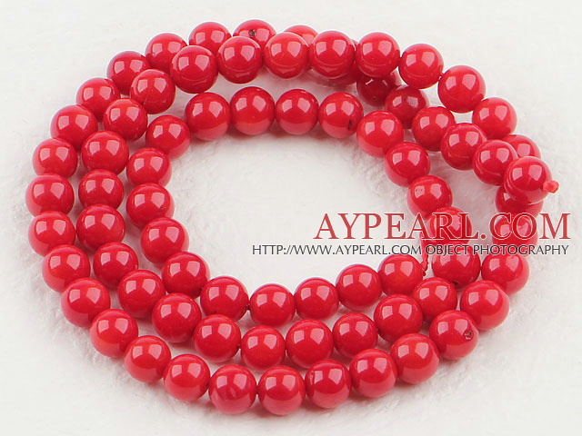 Coral Beads, Red, 6mm round, Sold per 15.7-inch strand