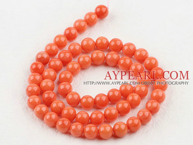 Coral Beads, Orange, 7mm round, Sold per 15.7-inch strand