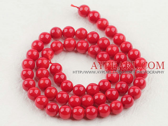 Coral Beads, Red, 7mm round, Sold per 15.7-inch strand