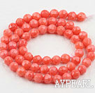 Coral Beads, Pink, 6mm round faceted, Sold per 15.7-inch strand