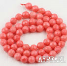 Coral Beads, Pink, 7mm round faceted, Sold per 15.7-inch strand