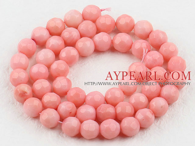 Coral Beads, Pink, 8mm round faceted,Sold per 15.7-inch strands