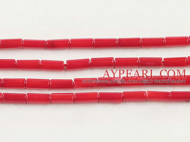 coral beads,3*7mm tube,red,sold per 15.75-inch strand