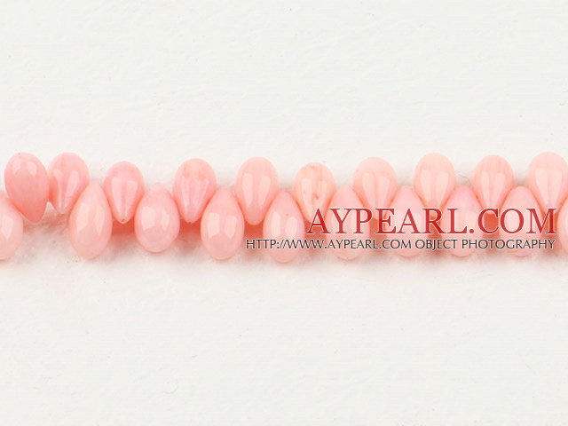 coral beads,5*9mm teardrop,lateral hole,pink,sold per 15.75-inch strand