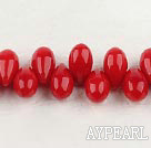 coral beads,5*9mm teardrop,lateral hole,red,sold per 15.75-inch strand