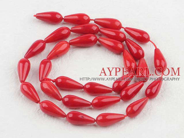 coral beads,6*12mm teardrop,straight hole,red,sold per 15.75-inch strand