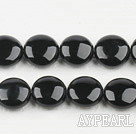 black agate beads,12mm flat oval,Grade A,sold per 15.75-inch strand