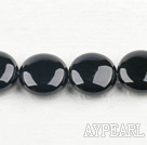 black agate beads,14mm flat oval,Grade A,sold per 15.75-inch strand