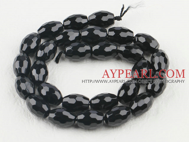 black agate beads,10*14mm drum,faceted,Grade A ,Sold per 15.75-inch strands