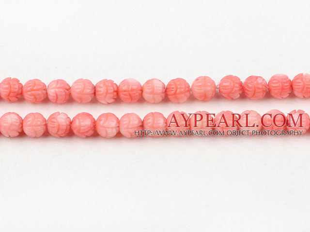 coral beads,8mm,carved with lotus,pink,Sold per 15.75-inch strands
