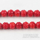 coral beads,8mm,carved with lotus,red,Sold per 15.75-inch strands