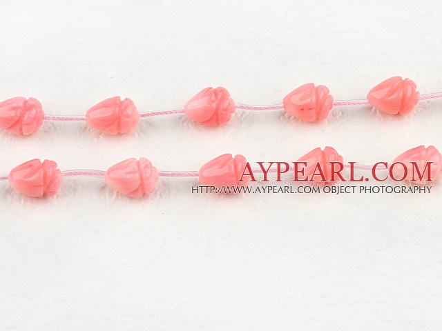 coral beads,8*10mm,carved with rose,pink,Sold per 15.75-inch strands