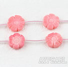 coral beads,3*9mm,carved with small flower,double-faced,pink,Sold per 15.75-inch strands