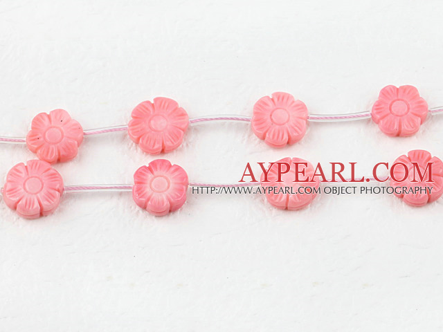 coral beads,3*9mm,carved with small flower,double-faced,pink,Sold per 15.75-inch strands