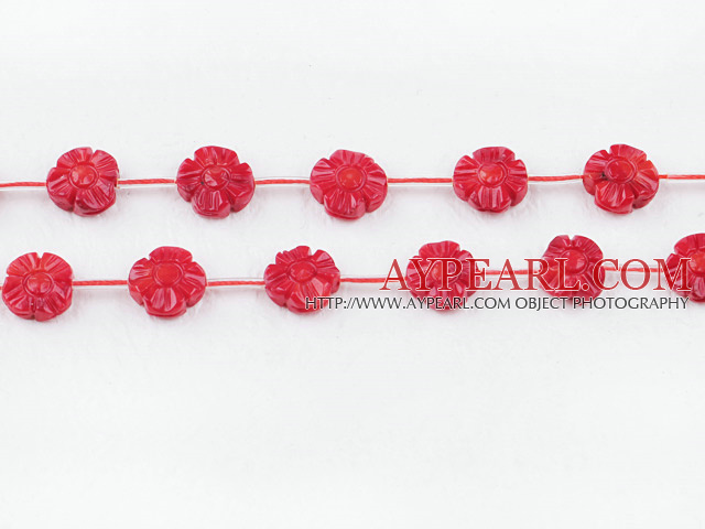 coral beads,3*8mm,carved with small flower,double-faced,red,Sold per 15.75-inch strands