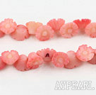 coral beads,4*7mm,carved with morning glory,baby pink,Sold per 15.75-inch strands