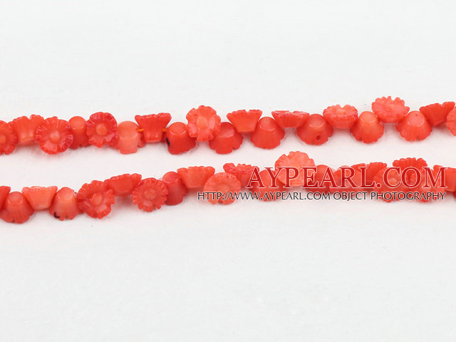coral beads,4*7mm,carved with morning glory,orange,Sold per 15.75-inch strands