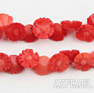 coral beads,4*7mm,carved with morning glory,deep orange,Sold per 15.75-inch strands