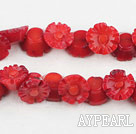 coral beads,5*9mm,carved with morning glory,red,Sold per 15.75-inch strands
