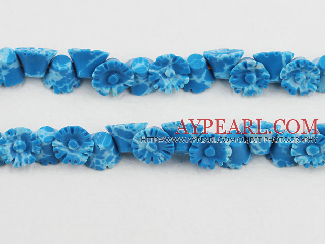 coral beads,6*9mm,carved with morning glory,blue,Sold per 15.75-inch strands