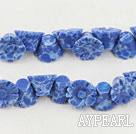 coral beads,6*9mm,carved with morning glory,indigo-blue,Sold per 15.75-inch strands