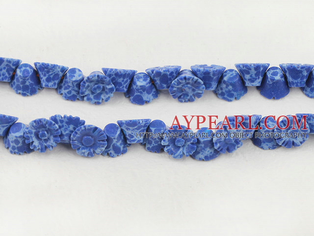 coral beads,6*9mm,carved with morning glory,indigo-blue,Sold per 15.75-inch strands