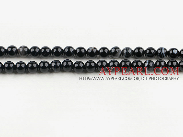 Agate Gemstone Beads, Black, 6mm round, black streak, Sold per 15.7-inch strand