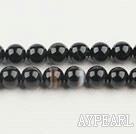 Agate Gemstone Beads, Black, 8mm round, black streak, Sold per 15.7-inch strand