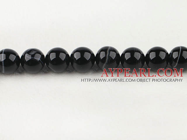 Agate Gemstone Beads, Black, 14mm round, black streak,Sold per 15.75-inch strands