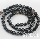 Agate Gemstone Beads, Black, 6mm faceted round, black streak, Sold per 15.7-inch strand