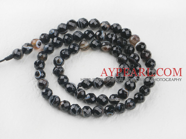 Agate Gemstone Beads, Black, 6mm faceted round, black streak, Sold per 15.7-inch strand