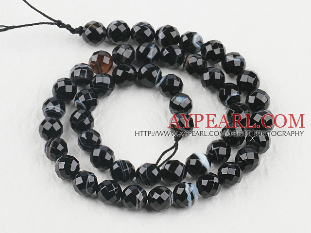 Agate Gemstone Beads, Black, 8mm round, black streak, Sold per 15.7-inch strand