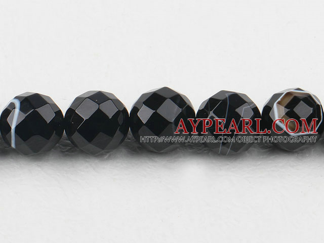 Agate Gemstone Beads, Black, 14mm round, black streak,Sold per 15.75-inch strands